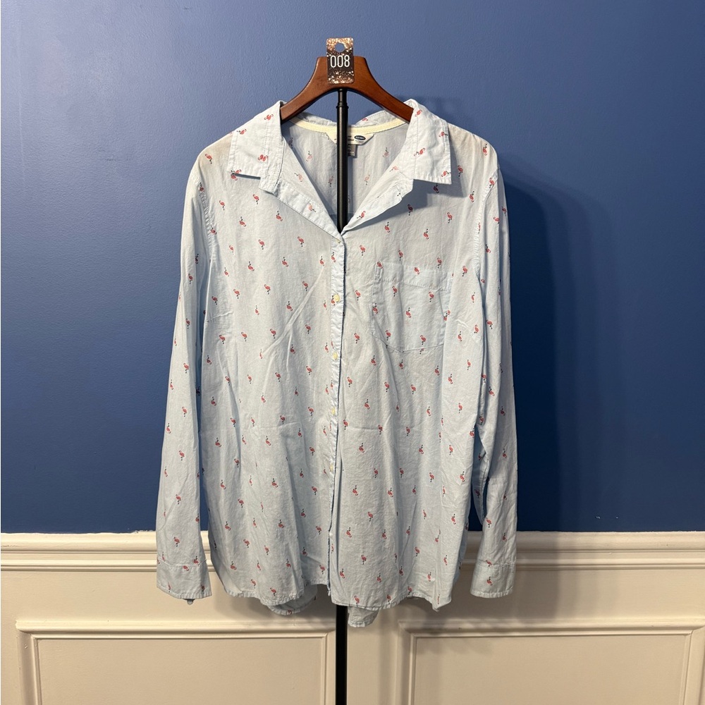 Old Navy Light Blue Shirt with Red Patterns